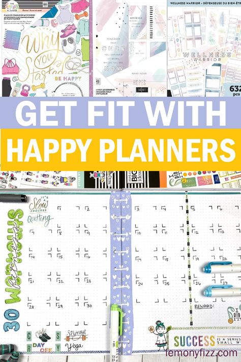 Stay motivated by tracking your fitness progress. Fitness affirmations, quotes, and inspiration to help you on your wellness journey. Lose weight, get strong, track your mental wellness, and reach your goals with Happy Planners and Happy Planner accessories. Happy Planner Fitness Layout Ideas, Happy Planner Wellness, Happy Planner Fitness, Fitness Affirmations, Fitness Happy Planner, Planner Spread Inspiration, Happy Planner Accessories, Fitness Planner Free, Happy Planners