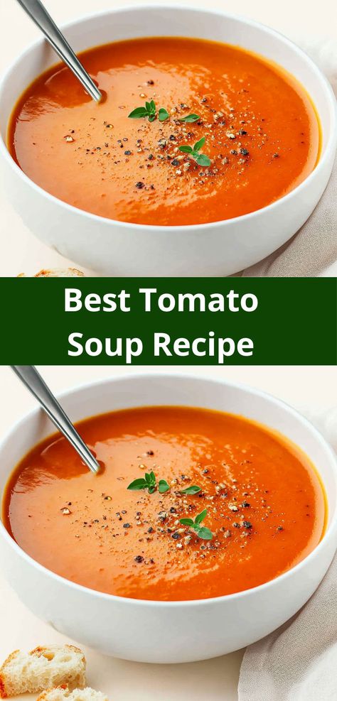 What’s for dinner? Try this easy tomato soup recipe! Made with fresh tomatoes, it's a healthy option among tomato soup recipes and soup dinner recipes, ideal for simple dinner ideas. Best Tomato Soup Recipe, The Best Tomato Soup, Easy Homemade Tomato Soup, Homemade Tomato Soup Recipe, Best Tomato Soup, Fresh Tomato Soup, Homemade Tomato Soup, Tomato Soup Easy, Tomato Soup Homemade