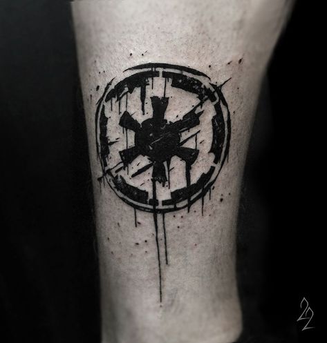 Star Wars - Galactic Empire tattoo #starwarstattoo Imperial Tattoo Star Wars, Trash Polka Star Wars, Star Wars Symbols Tattoo, Star Wars Tattoo Ideas, Star Wars Empire Logo, Imperial Tattoo, Geek Tattoos, Star Wars Symbols, Tatoo 3d