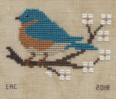 Cross Stitch Necklace, Birds Embroidery Designs, Eastern Bluebird, Cross Stitch Tree, Cross Stitch Bird, Embroidery Patterns Vintage, Simple Cross Stitch, Cross Paintings, Cross Stitch Patterns Free