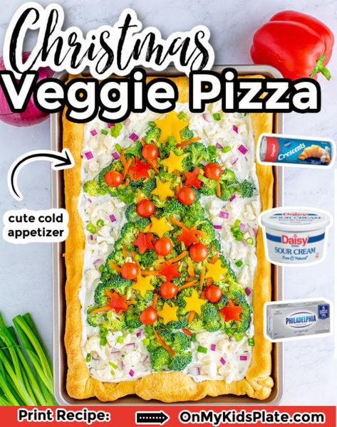 🎄🎄Christmas Tree Cold Veggie Pizza 🎄🎄 ✅... - On My Kids Plate Appetizer For Christmas, Baked Brussels Sprouts, Candy Cane Holders, Cold Veggie Pizza, Daisy Sour Cream, Brussels Sprouts With Bacon, Kids Plate, Classic Appetizers, Bacon And Cheese