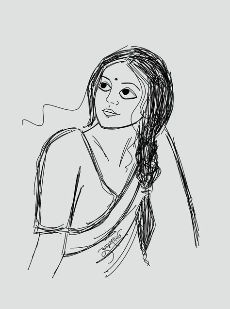 Indian Women Drawing Sketch, Indian Aesthetic Sketch, Indian Lady Drawing, Joyeeta Art, Bengali Art Sketch, Desi Sketch, Bengali Drawing, Indian Illustration Art, Sketch Art Ideas