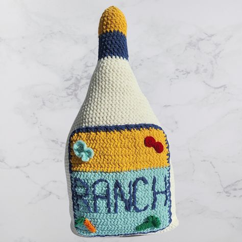 Crochet White Elephant Gift, Ranch Dressing Bottle, Yellow Label, Crochet Unique, White Elephant Gift, Unique Christmas Gift, Fun Crochet, Etsy Christmas, Crochet Pillow