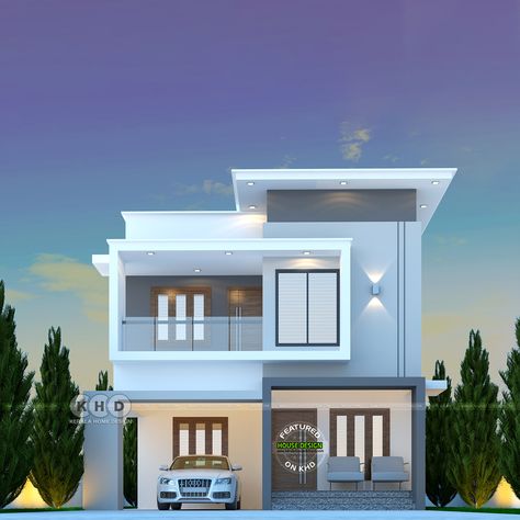 Modern Elegance - Light Grey and White Home Design Elevation Glass Design For Home, False Ceiling Lights, Sophisticated Home, Wooden Sofa Designs, Glass Balustrade, Modern Home Design, Beautiful Houses, Bungalow House, Bungalow House Design