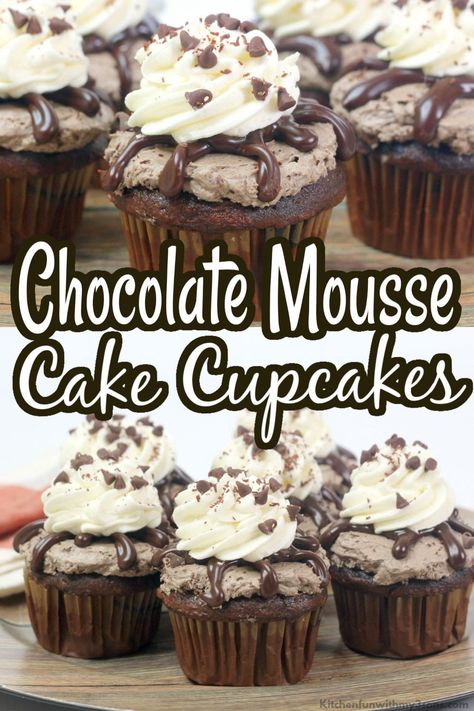 Mud Pie Cupcakes, Chocolate Cupcake Ideas Creative, Chocolate Mouse Cupcakes, Chocolate Mousse Cupcake Filling, Fun Chocolate Cupcakes, Mini Chocolate Mousse Cake, Mousse Filled Cupcakes, Chocolate Stuffed Cupcakes, Filling For Chocolate Cupcakes