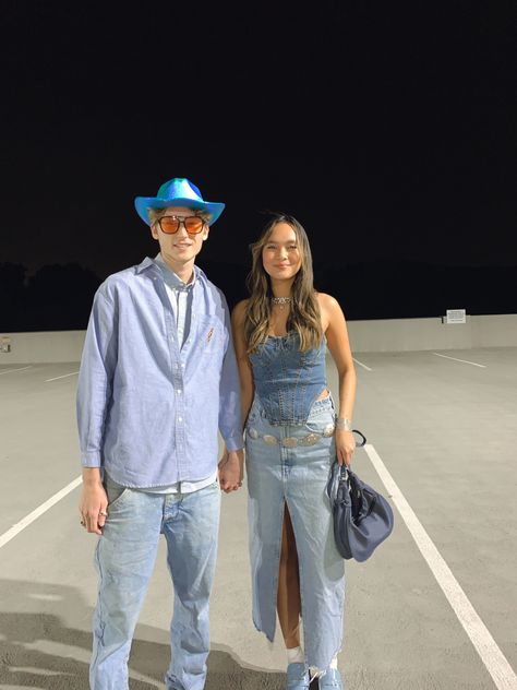 Brittany And Justin Costume, Brittney And Justin Costume, Justin Bieber Halloween Costume, Britney And Justin Denim Costume, Justin Bieber Costume, Farmer Costume, Blue Jeans, Cowboy, Halloween Costumes