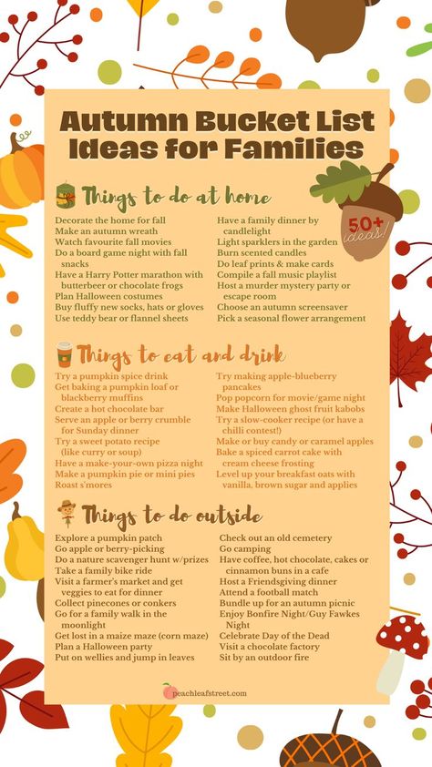 Printable autumn bucket list for kids and families What To Do In October, October Things To Do, Autumn Things To Do, Autumn Bucket List Ideas, Autumn Traditions, Seasonal Traditions, Autumn To Do List, What To Do Outside, Recipes Autumn