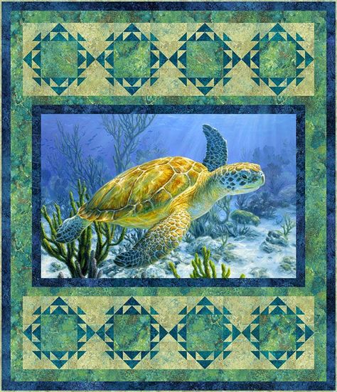 Sea Turtle Quilts, Reef Pattern, Wildlife Quilts, Ocean Quilt, Turtle Quilt, Panel Quilt Patterns, Sea Quilt, Fabric Panel Quilts, Quilt Border