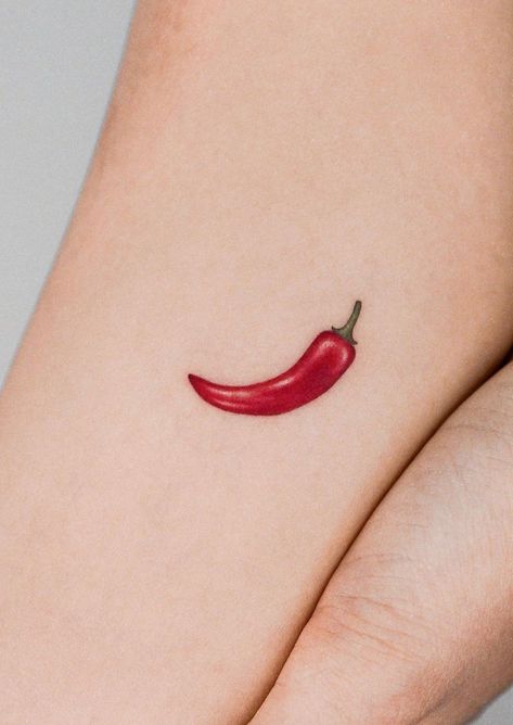 Red Chili Tattoo, Chilly Pepper Tattoo, Spicy Pepper Tattoo, Red Chili Pepper Tattoo, Red Chilli Tattoo, Small Chili Pepper Tattoo, Pepper Tattoo Ideas, Chilly Tattoo, Chili Tattoo Minimal