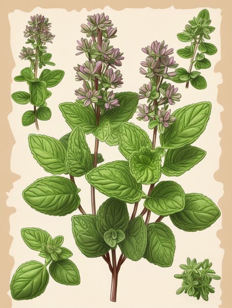 oregano plant botanical illustration | MUSE AI Oregano Illustration, Oregano Drawing, Oregano Plant, Herbs Illustration, Stylish Black Women, Herb Art, European Garden, Big Ben London, Palette Knife Painting