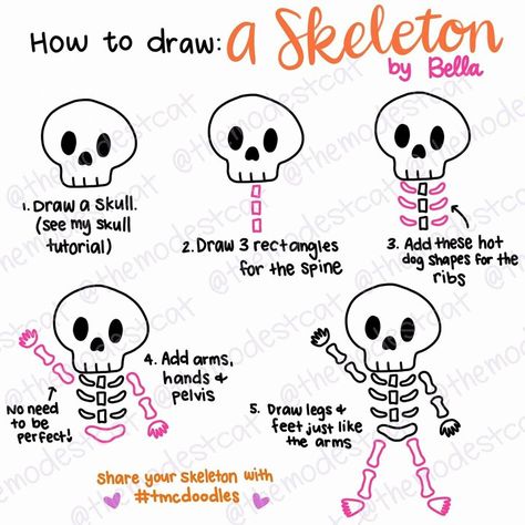 Skeleton Pumpkin Skeleton Drawing, Cute Skeleton Doodle, Halloween Doodles Step By Step, Skeleton Doodle, Cute Doodle Ideas, Doodles Step By Step, Halloween Bullet Journal, Draw Halloween, Fall Doodles