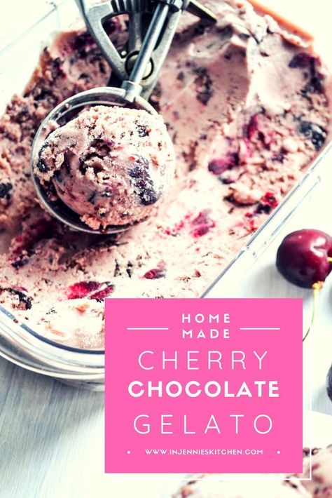 Cherry Gelato, Chocolate Gelato, Gelato Recipe, Gelato Ice Cream, Low Carbohydrate Recipes, Ice Cream Maker Recipes, Frozen Dessert Recipe, Ice Scream, Cherry Chocolate