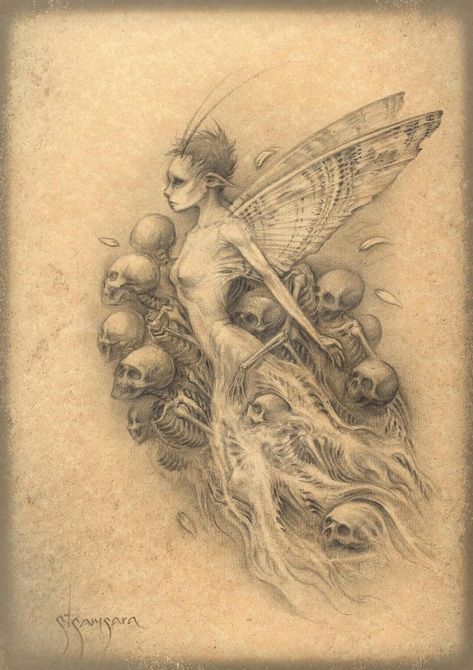 Creepy Love Art, Thigh Tattoos Women Goth, Magical Sketches, Fairytale Sketches, Dark Fairy Drawing, Faerie Drawing, Gothic Art Drawing, Gothic Sketches, Mythical Drawings