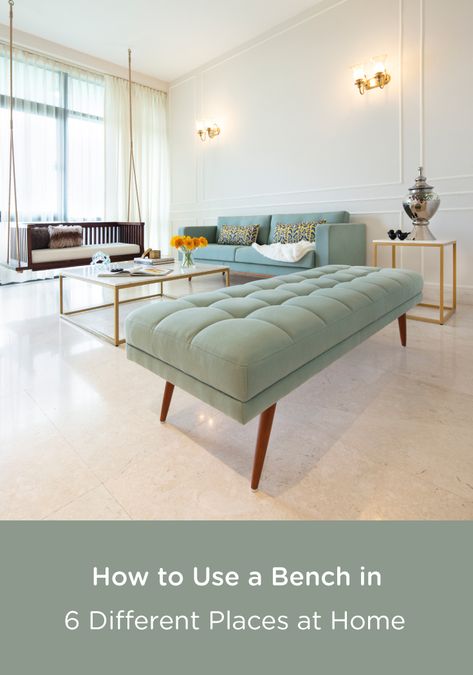 using-bench-in-different-places-of-house How To Use A Bench In Living Room, Bench Seating In Living Room, Seating Bench Living Room, Bench And Sofa Living Room, Sofa And Bench Living Rooms, Bench Designs For Living Room, Bench Ideas For Bedroom, Living Room With Bench Seating, Vintage Bench Seat