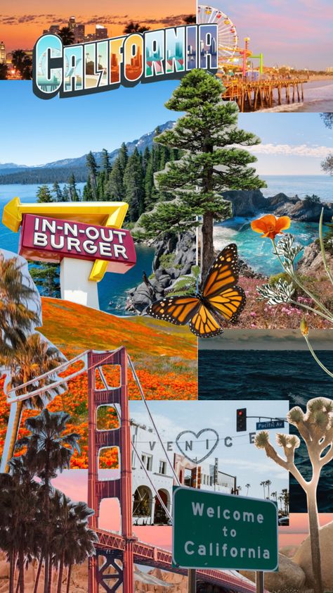 California Aesthetic Collage, California Aesthetic Wallpaper, California Summer Aesthetic, Cali Nails, Home Moodboard, California Collage, Postcard Project, Nails Board, Disneyland Ca