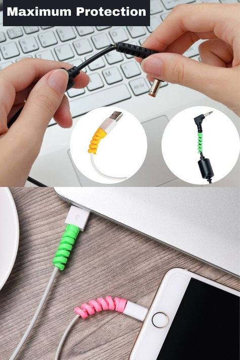 PROTECT CABLES: These cable protectors increase the cable's life and prevent them from breaking and preventing them from knots and tangles and increase the cable's life. Iphone Cable Protector, Charger Protector, Cord Protector, Cable Protector, Phone Cables, Iphone Charger, Phone Charger, Diy Tools, Usb Cable