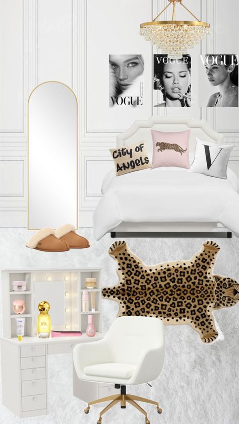 Blair Wolford Room, Pink Glam Apartment, Cheetah Girl Room Aesthetic, New York Aesthetic Room Decor, Dark Preppy Room, Vouge Room Aesthetic, Room Ideas Leopard, Stockholm Bedroom Ideas, Dior Room Aesthetic