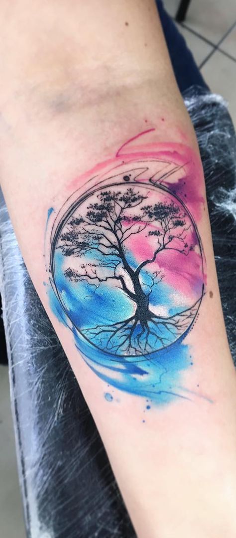 Tattoos Moon, Tattoo Fish, Watercolor Tattoo Tree, Evolution Tattoo, Watercolour Tattoos, Space Tattoos, Tree Tattoo Designs, Geniale Tattoos, Tree Of Life Tattoo