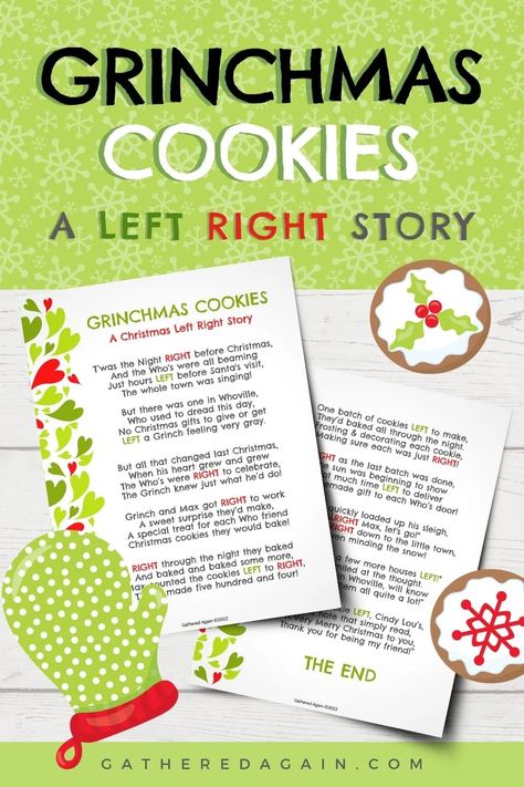 Christmas Left Right Game Printable, Gift Exchange Story, Christmas Left Right Story, Christmas Left Right Game, Left Right Christmas Game, Christmas Stories For Kids, Left Right Game, Gift Exchange Game, Fall Festival Games