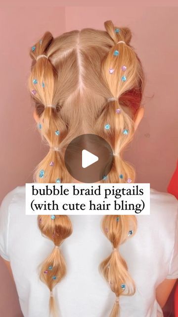 Audrey McClelland on Instagram: "CUTE BUBBLE BRAID PIGTAILS ❤️ Looking for a super cute summer hairstyle? Try these bubble braids! I love how these come out! And we had some extra fun by adding in some hair bling! . I will share where we got our hair blinger in my stories and also in my highlights!  . #bubblebraids #summerhair #hairdo #braidideas #braidinspo #braidinspiration #braid #simplehairstyles #simplehair #simplehairstyle #easyhairstyles #easyhairstyle #easyhairstylesforgirls #cutehairstyles #cutehair #hairvideo #hairideas #hairinspo #hairinspiration #hairvideos #hairidea #schoolhairstyles #schoolhair #hairstyles #hair #hairstyle #hairtutorial #hairtutorials" Bubble Braid Videos Tutorial, Girls Bubble Braid Pigtails, Bubble Braid Hairstyles Videos, Fun Kid Hairstyles, Braids For Girls Kids Easy Hairstyles, Bubble Braid Video, Bubble Braid French Braids, Bible Braids, Tumbling Hairstyles For Kids