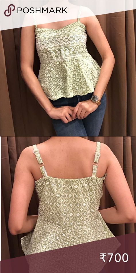 Green Chikankari Top (Padded) Chikankari Crop Top, Sleeveless Kurti Designs, Chikankari Tops, Pretty Wardrobe, Sleeveless Kurti, Short Kurti Designs, Crochet Boho Top, Crop Top With Jeans, Short Kurti