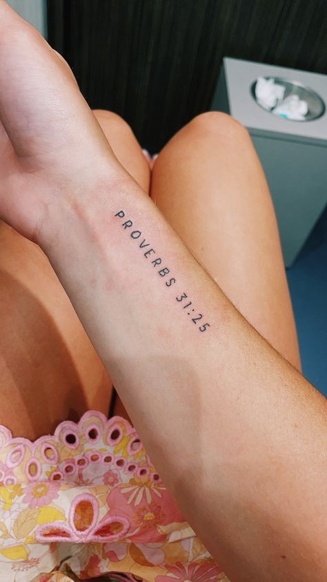 Simple Verse Tattoo, Wrist Tattoo Bible Verse For Women, Small Tattoo Bible Verse, Proverb Tattoos Women, Bible Words Tattoo Design, Bible Verse Tats Tattoo, Bible Verse Women Tattoo, Bible Small Tattoos, Psalm 118:24 Tattoo