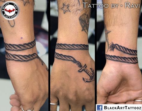 Rope Wrist Tattoo, Lifeguard Tattoo Ideas, Ankle Tattoo Men Wrap Around, Rope Tattoo For Men, Anchor Tattoo For Men, Bracelet Tatoo, Name Tattoos On Arm, Rope Tattoo, Wörter Tattoos