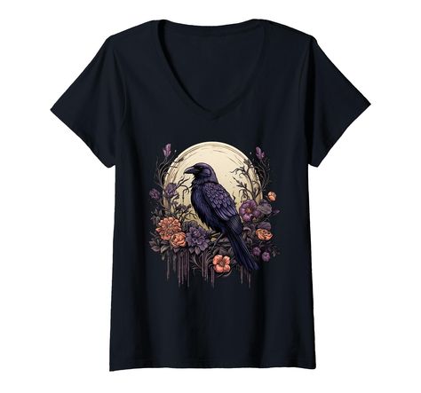 PRICES MAY VARY. Halloween Raven, aesthetic, mystical, floral design Lightweight, Classic fit, Double-needle sleeve and bottom hem Botanical Flowers Illustration, Aesthetic Raven, Raven Aesthetic, Womens Aesthetic, Raven Halloween, Halloween Raven, Best T Shirt Designs, Reading Book, Botanical Flowers