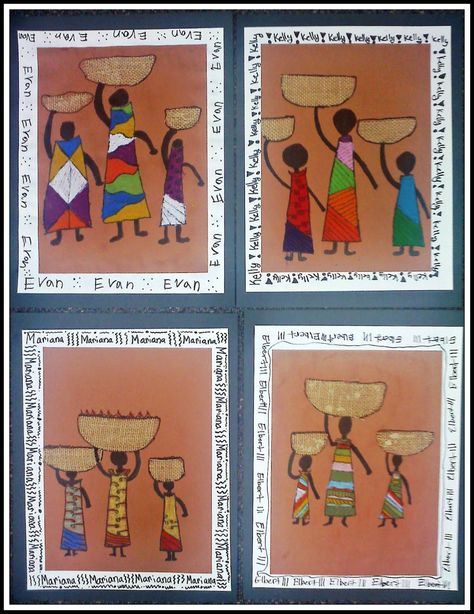 African Art For Kids, African Art Projects, 2nd Grade Art, African Women Art, African Crafts, Afrique Art, 3rd Grade Art, Art Terms, Elementary Art Projects