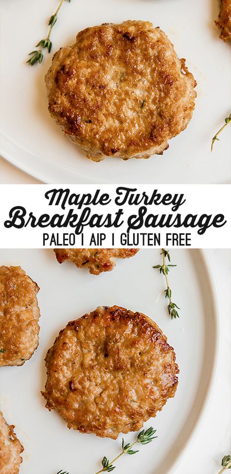 These turkey maple breakfast sausages are a delicious homemade breakfast option! They're made with all real food ingredients and are paleo and AIP compliant. Maple Turkey, Breakfast Sausage Seasoning, Breakfast Paleo, Mom Meals, Aip Breakfast, Whole30 Breakfast, Homemade Breakfast Sausage, Turkey Breakfast Sausage, Grain Free Breakfast