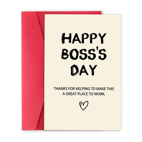 PRICES MAY VARY. Show your admiration and appreciation for your boss or boss lady, mentors, leaders, managers,employers and more with this card. When your boss receive this card,they will excited. When open the card, she/he will smile happily. Premium Quality:Cards are printed on recycled 300gsm linen cardstock for a luxury feel. Package Include: the 8 x 5.3inches / 20.5 x 13.5cm greeting card sturdy red matching envelope. Blank Inside: leaving plenty of room for your personal message, show what Boss Day Cards, Boss Day Card, Bosses Day Cards, Happy Boss, Happy Boss's Day, Boss Day, Boss Humor, Bosses Day, Bosses Day Gifts