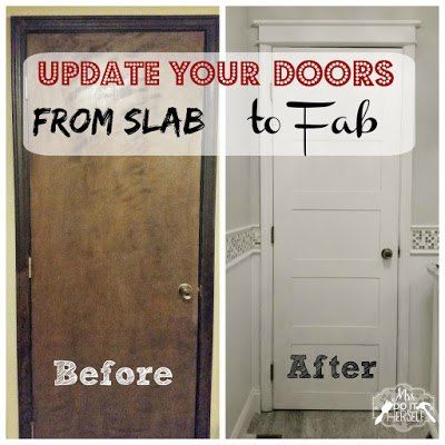 Let me just come right out and say it. I HATE hollow core slab doors. For real...And you know what really stinks? I have a 3000 square foot house FULL of them! 15 of them to be exact... and they aren't even remotely pretty. They're wood with wood trim which in many cases is beautiful, but not mine. Check out this gem.Today I am going to show you how to update your interior doors and take them from SLAB to FAB!Here's what you'll need:1 ugly slab door1 sheet (4x8) of 1/4" t… Cheap Home Upgrades, 5 Panel Doors, Diy Closet Doors, Slab Doors, Closet Door Makeover, Easy Home Improvement, Panel Door, Front Entrance, Diy Closet