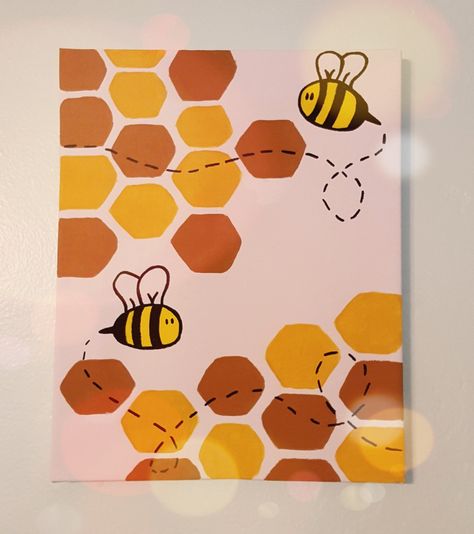 Yellow Things To Paint, Yellow Easy Painting, Painting Ideas Cute Easy, Yellow Painting Ideas On Canvas, Bee Canvas Painting, Bee Painting Simple, Painting Ideas Yellow, Cute Things To Paint Easy, Trendy Paintings Aesthetic Easy