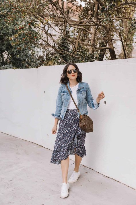 Jean jacket and Midi skirt outfit Dresses And Denim Jacket Outfit, Summer Dress Jean Jacket, Midi Skirt And Denim Jacket Outfit, Jeans Jacket Summer Outfit, Spring Outfits Denim Jacket, Jeans Jacket And Skirt Outfit, Women’s Jean Jacket Outfit, Skirt With Jean Jacket Outfit, Midi Skirt And Jacket Outfit