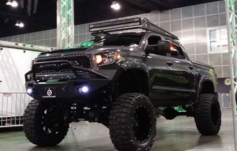 Pulido's 2014 Toyota Tundra SEMA Show Beast - Featured Truck Toyota Tundra Lifted, Tundra Wheels, Lifted Tundra, 2014 Toyota Tundra, Custom Lifted Trucks, Tundra Truck, Toyota Car, Jacked Up Trucks, Fb Cover