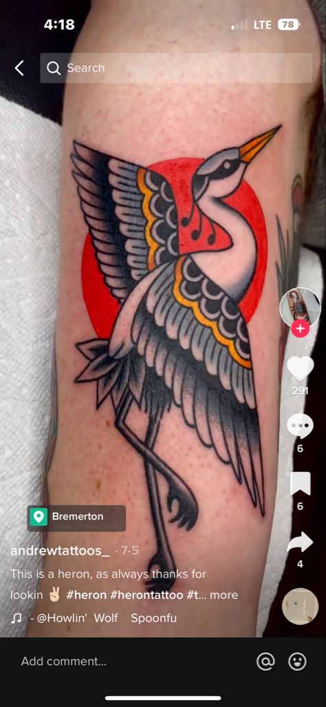 Traditional Flamingo Tattoo, Heron Tattoo Traditional, Heron Tattoo, Flamingo Tattoo, Traditional Tattoo Inspiration, Tattoo Reference, American Traditional, Old School Tattoo, Tattoo Inspo