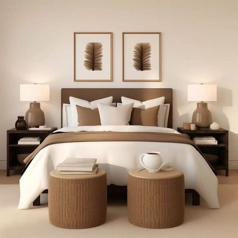 Beige And Brown Bedroom Ideas, Bedroom Ideas Beige, Brown And Cream Bedroom, Tan Bedroom Ideas, Brown Room Decor, Chocolate Brown Bedrooms, White And Brown Bedroom, Brown Bedrooms, Brown Bedroom Ideas