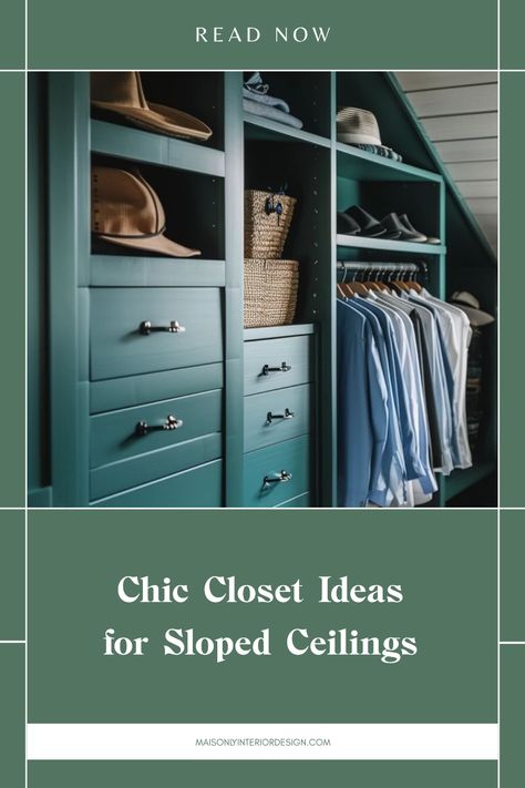 Transform your sloped ceiling areas into stylish storage with these simple closet ideas. Whether you're working with an attic or an angled space, these designs offer creative solutions for maximizing your storage while keeping it stylish. Consider using built-in shelves, hanging rods, or tucking away items in baskets to maintain organization. Get inspired with functional designs that ensure every inch is utilized effectively, turning awkward corners into chic havens for your clothes and accessories. Upgrade your home's storage efficiency today! Angled Ceiling Shelves, Pitched Roof Closet, Sloped Ceiling Closet Ideas, Vaulted Closet, Attic Wardrobe Ideas Sloped Ceiling, Slanted Closet Ideas Sloped Ceiling, Angled Closet Ideas Sloped Ceiling, Sloped Closet, Slanted Closet Ideas