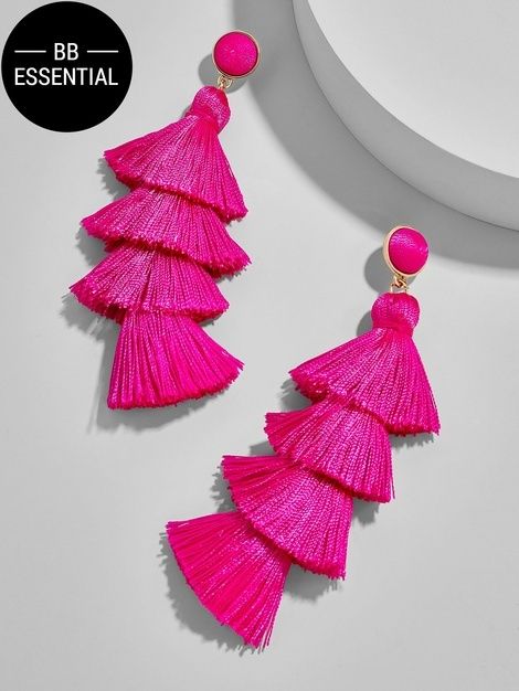 Pink Summer Outfits, Hot Pink Earrings, Pink Tassel Earrings, Earrings Outfit, Tassel Earing, Ruby Earrings Studs, Baublebar Earrings, Catty Noir, Sapphire Earrings Studs