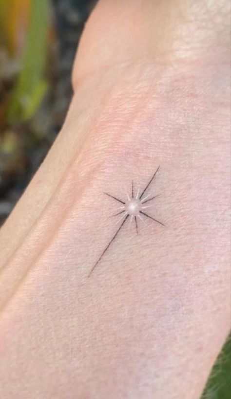 Different Star Tattoos, Minimalist Star Tattoo Design, Six Pointed Star Tattoo, Fine Line Sun Moon Stars Tattoo, Forearm Star Tattoos For Women, Fine Line Lightning Tattoo, Christmas Star Tattoo, Single Star Tattoo, Dainty Star Tattoos For Women