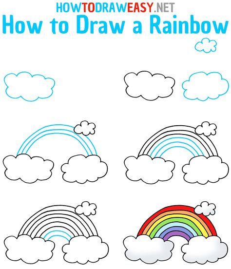 How to Draw a Rainbow Step by Step #Rainbow #RainbowDrawing #RainbowArt #RainbowDrawingforKids #RainbowDrawingforBeginners #RainbowArtwork #SimpleDrawings #HowtoSketchaRainbow #RainbowStepbyStepDrawing #HowtoSketchforKids Drawing Lessons For Beginners, Draw A Rainbow, Basic Drawing For Kids, Rainbow Drawing, Small Clouds, Basic Drawing, Creative Activities For Kids, Drawing For Beginners, Hope Symbol