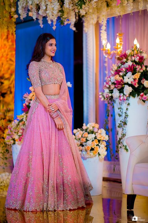 Lahenga Design For Bride Sister, Bridal Reception Dress Indian Lehenga, Lehngas For Bride Sister, Pink Lehenga For Engagement, Lavender Lehenga Bridal, Sangeet Outfit Sisters Simple, Reception Dress For Groom Sister, Lehenga For Groom's Sister, Leghana Design For Reception