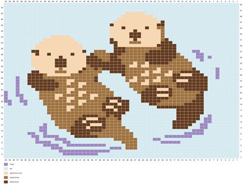 Otter Knitting Chart, Otter Knitting Pattern, Animal Grid Patterns, Knitting Graphs Charts, Pixel Crochet Pattern Charts, Otter Cross Stitch, Tapestry Crochet Patterns Charts, Crochet Otter, Ed Wallpaper