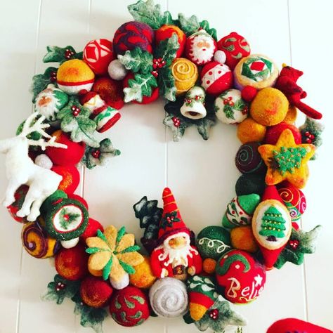 . Amma Sharon's Felting Originals * Hand Needle Felted Christmas Wreath * 4 sale * Approximately 21"x 21". Email . . . #christmas…  #christmaswreath #feltart #woolart #woolsculpture #feltsculpture #needleart #needlefelting #needlefelted #wreath #christmaswreath #traditionalchristmas #christmasdecor #christmasgiftsideas #christmasgifts #christmascraft #christmasornaments