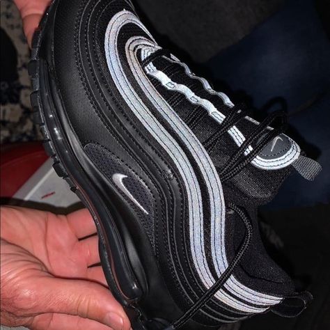 Nike Air Max 97 (black + reflective) Black 97s, Nike Tn Shoes, Tn Shoes, Nike 97, Nike Air Max 97 Black, Halloween Fits, Reflective Shoes, Nike Tn, All Nike Shoes