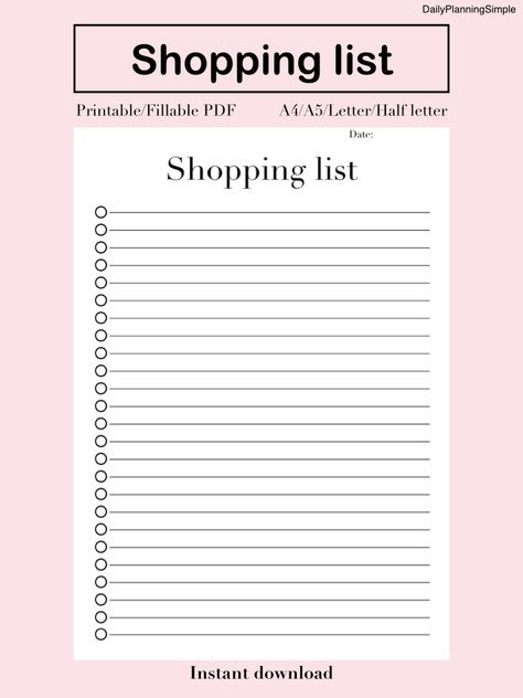 This simple printable shopping list template will help you stay organizedUse this printable list template as a printable grocery listdigital grocery list or a minimal shopping template to never forget what you want to buyProduct information4 size formatsA4/A5/Letter/Half letter2 different backgroundswhite/yellowprintable/fillable PDFInstant downloadPrint your planner and hand write on it or open PDF file in an app such as GoodnotesNotability etcThe purchase is an instant downloadno physical cop Shopping Template, Shopping List Printable, Backgrounds White, Shopping List Template, Printable Grocery List, Minimal Planner, Printable Shopping List, Simple Planner, Grocery List Printable