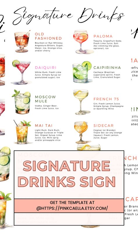 Drinks, Sign, Bar, Signature drink Signature Drink Sign, Drinks Sign, Signature Drinks Sign, Drink Signs, Drink Specials, Signature Drinks, The Memories, Printable Signs, Digital Products