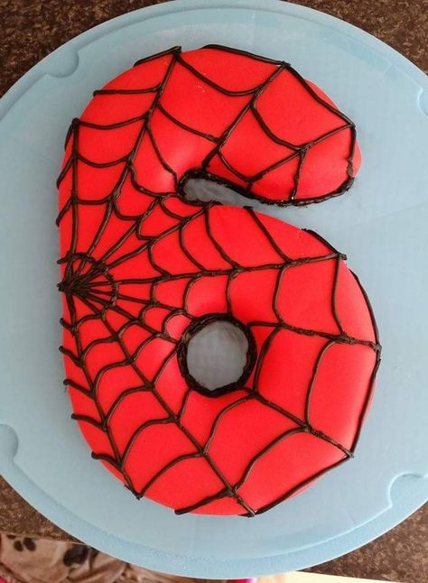 Spiderman Web Number 6 Birthday Cake Birthday Cake Boys, Spiderman Birthday Cake, Baked Cake, 6th Birthday Cakes, Spiderman Birthday Party, Superhero Cake, Mens Birthday Party, Spiderman Spider, Spiderman Cake