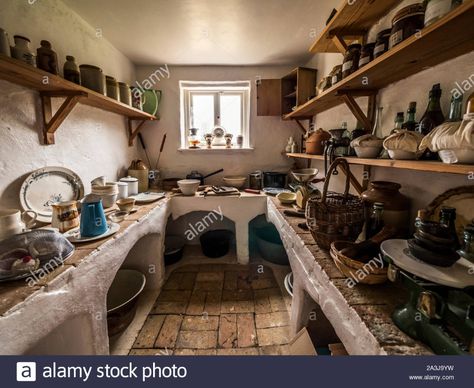 The scullery-pantry utility cold room at the charming Victorian era Marshmans Toad Hole Cottage near Ludham on the Norfolk Broads Stock Photo Castle Floor Plan, Toad In The Hole, Dollhouse Inspiration, Norfolk Broads, Kitchen Studio, Victorian Kitchen, Irish Cottage, Old Manor, Cold Room