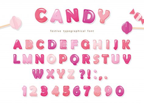 Candy glossy font design. Premium Vector Christmas Fonts Free, Typography Alphabet, Elegant Typography, Abc Letters, Lettering Alphabet Fonts, Christmas Fonts, Creative Lettering, Lettering Styles, Bubble Letters